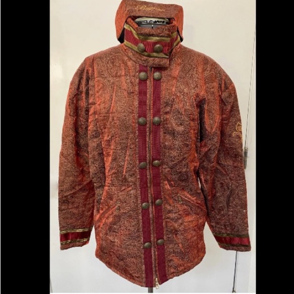 Vintage 90s Bogner Ski Jacket Fire Sparkle Orange Paisley & Headband Size 10